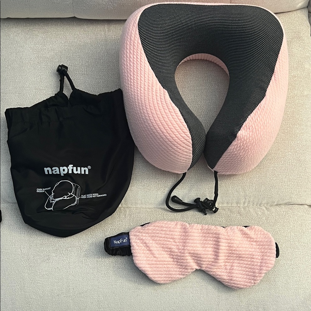 Travel Neck Pillow and Eye Mask Set in Pink and Navy - Picture 2 of 4